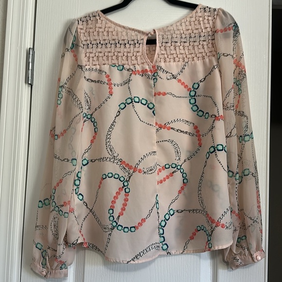 Elegant Women's Sheer Blouse - Cream with Multicolor Accents - Picture 4 of 7